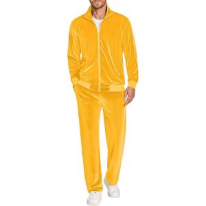 imageCOOFANDY Mens 2 Piece Velour Tracksuit Full Zip Jackets Pants Velvet Jogging Suits Sweatsuit SetYellow
