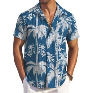 imageCOOFANDY Mens Button Down Short Sleeve Shirt Casual Beach Shirt Summer Vacation Textured ShirtsBlue