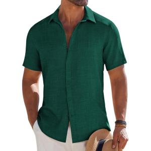 imageCOOFANDY Mens Button Down Short Sleeve Shirt Casual Beach Shirt Summer Vacation Textured ShirtsGreen