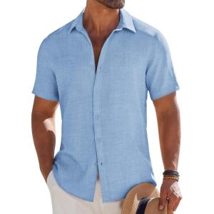 imageCOOFANDY Mens Button Down Short Sleeve Shirt Casual Beach Shirt Summer Vacation Textured ShirtsSky Blue