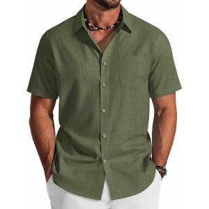 imageCOOFANDY Mens Button Down Short Sleeve Shirt Cotton Casual Summer Shirts Textured Beach Vacation Shirts for MenOlive Green