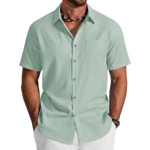 imageCOOFANDY Mens Button Down Short Sleeve Shirt Cotton Casual Summer Shirts Textured Beach Vacation Shirts for MenSage Green