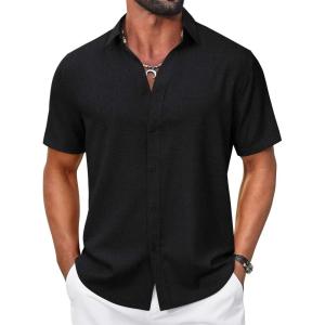 imageCOOFANDY Mens Casual Button Down Shirt Short Sleeve Summer Shirt for Beach Vacation Resort WearBlack