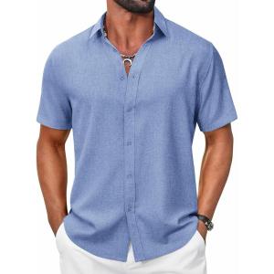 imageCOOFANDY Mens Casual Button Down Shirt Short Sleeve Summer Shirt for Beach Vacation Resort WearBlue
