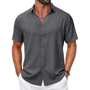 imageCOOFANDY Mens Casual Button Down Shirt Short Sleeve Summer Shirt for Beach Vacation Resort WearGray