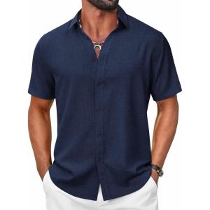 imageCOOFANDY Mens Casual Button Down Shirt Short Sleeve Summer Shirt for Beach Vacation Resort WearNavy Blue