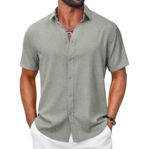imageCOOFANDY Mens Casual Button Down Shirt Short Sleeve Summer Shirt for Beach Vacation Resort WearSage Green