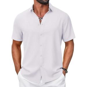 imageCOOFANDY Mens Casual Button Down Shirt Short Sleeve Summer Shirt for Beach Vacation Resort WearSolid White