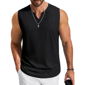 imageCOOFANDY Mens Casual Tank Top V Neck Knit Jacquard Sleeveless T Shirts Lightweight Summer Beach Textured TankBlack