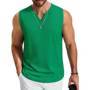 imageCOOFANDY Mens Casual Tank Top V Neck Knit Jacquard Sleeveless T Shirts Lightweight Summer Beach Textured TankGreen