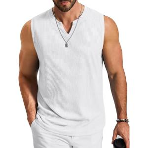 imageCOOFANDY Mens Casual Tank Top V Neck Knit Jacquard Sleeveless T Shirts Lightweight Summer Beach Textured TankWhite