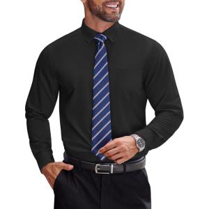 imageCOOFANDY Mens Dress Shirts Long Sleeve Business Shirts Stain Shield Mens Button Down ShirtBlack