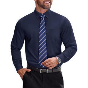 imageCOOFANDY Mens Dress Shirts Long Sleeve Business Shirts Stain Shield Mens Button Down ShirtNavy Blue
