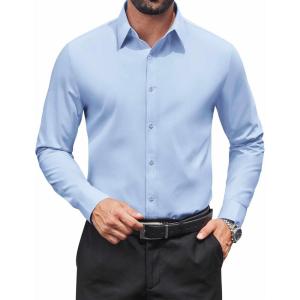 imageCOOFANDY Mens Dress Shirts Long Sleeve Stain Shield Button Down Shirt Regular Fit Formal Business Wedding ShirtsLight Blue