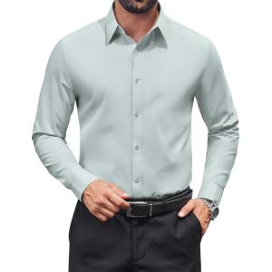 imageCOOFANDY Mens Dress Shirts Long Sleeve Stain Shield Button Down Shirt Regular Fit Formal Business Wedding ShirtsLight Green