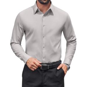 imageCOOFANDY Mens Dress Shirts Long Sleeve Stain Shield Button Down Shirt Regular Fit Formal Business Wedding ShirtsLight Grey