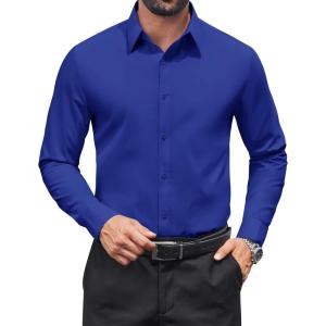 imageCOOFANDY Mens Dress Shirts Long Sleeve Stain Shield Button Down Shirt Regular Fit Formal Business Wedding ShirtsRoyal Azure Blue