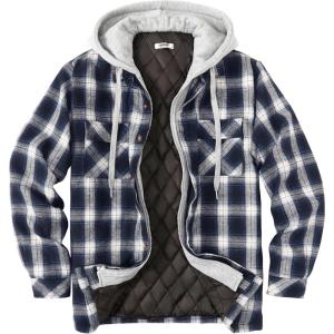 imageCOOFANDY Mens Flannel Shirt Jacket Warm Quilted Lined Hooded Long Sleeve Plaid Shirt JacketsBlack  White Blue Plaid