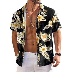 imageCOOFANDY Mens Hawaiian Shirt Short Sleeve Button Down Shirt Summer Beach Shirt