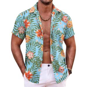 imageCOOFANDY Mens Hawaiian Shirt Short Sleeve Button Down Shirts Tropical Summer Beach Shirts Casual Floral Aloha ShirtsBlue Red Khaki Floral