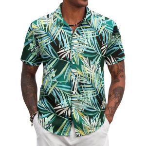 imageCOOFANDY Mens Hawaiian Shirts Short Sleeve Tropical Button Down Shirt Floral Shirt Summer Beach ShirtBamboo Greenyellow