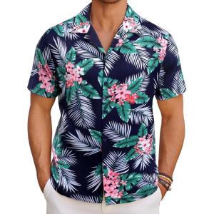 imageCOOFANDY Mens Hawaiian Short Sleeve Shirt Casual Button Down Summer Beach Vacation Shirt Tropical Floral Aloha Shirts