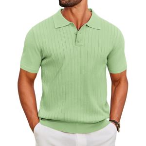 imageCOOFANDY Mens Knit Polo Shirts Short Sleeve Ribbed Knitted Shirt Summer Lightweight Casual Golf ShirtsIce Green