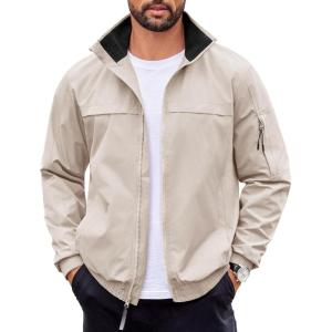 imageCOOFANDY Mens Lightweight Bomber Jackets Stand Collar Windbreaker Softshell Jacket Zip Up Coat for Fall OutdoorMoon Gray