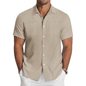 imageCOOFANDY Mens Linen Shirt Beach Summer Short Sleeve Button Down Casual Shirts