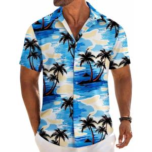 imageCOOFANDY Mens Linen Shirts Short Sleeve Button Down Shirt Casual Beach Summer Shirts Wedding Vacation ShirtBlue Sea