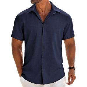 imageCOOFANDY Mens Linen Shirts Short Sleeve Button Down Shirt Casual Beach Summer Shirts Wedding Vacation ShirtNavy Blue