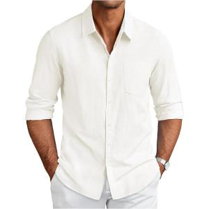 imageCOOFANDY Mens Long Sleeve Buttons Down Shirts Casual Button Up Shirts Beach Linen Shirt Untucked Dress ShirtWhite