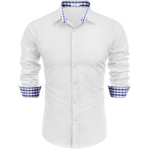 imageCOOFANDY Mens Plaid Dress Shirt Long Sleeve Business Casual Regular Fit Button Down ShirtsPure White