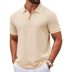 imageCOOFANDY Mens Polo Shirts Classic Short Sleeve Polo T Shirts Cotton Pique Casual Summer Fashion Golf ShirtBeige