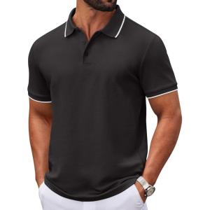 imageCOOFANDY Mens Polo Shirts Classic Short Sleeve Polo T Shirts Cotton Pique Casual Summer Fashion Golf ShirtBlack