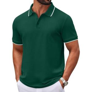 imageCOOFANDY Mens Polo Shirts Classic Short Sleeve Polo T Shirts Cotton Pique Casual Summer Fashion Golf ShirtDark Green