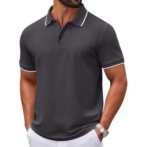 imageCOOFANDY Mens Polo Shirts Classic Short Sleeve Polo T Shirts Cotton Pique Casual Summer Fashion Golf ShirtDark Grey