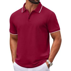imageCOOFANDY Mens Polo Shirts Classic Short Sleeve Polo T Shirts Cotton Pique Casual Summer Fashion Golf ShirtDark Red