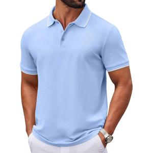 imageCOOFANDY Mens Polo Shirts Classic Short Sleeve Polo T Shirts Cotton Pique Casual Summer Fashion Golf ShirtLight Blue
