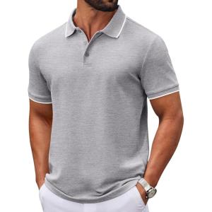 imageCOOFANDY Mens Polo Shirts Classic Short Sleeve Polo T Shirts Cotton Pique Casual Summer Fashion Golf ShirtLight Grey