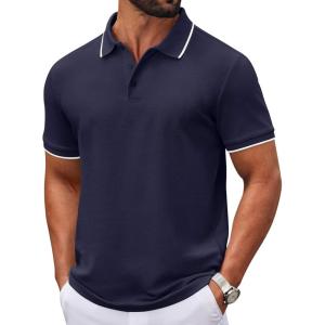 imageCOOFANDY Mens Polo Shirts Classic Short Sleeve Polo T Shirts Cotton Pique Casual Summer Fashion Golf ShirtNavy Blue