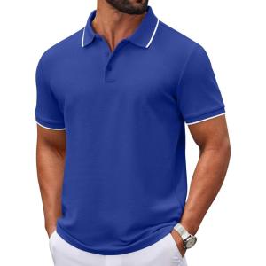 imageCOOFANDY Mens Polo Shirts Classic Short Sleeve Polo T Shirts Cotton Pique Casual Summer Fashion Golf ShirtRoyal Blue