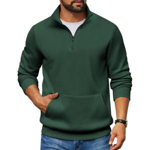 imageCOOFANDY Mens Quarter Zip Pullover Fleece Lined Sweatshirts Long Sleeve Mock Neck Sweater with PocketDark Green