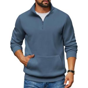 imageCOOFANDY Mens Quarter Zip Pullover Fleece Lined Sweatshirts Long Sleeve Mock Neck Sweater with PocketNavy