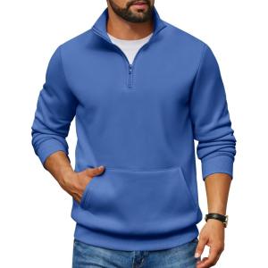 imageCOOFANDY Mens Quarter Zip Pullover Fleece Lined Sweatshirts Long Sleeve Mock Neck Sweater with PocketRoyal Blue