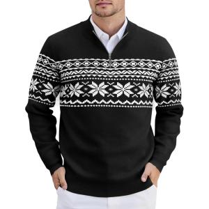 imageCOOFANDY Mens Quarter Zip Pullover Slim Fit Lightweight Knit Pullover Sweaters Casual Polo SweaterChristmas Black  White