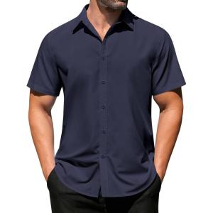 imageCOOFANDY Mens Short Sleeve Shirt Casual Button Up Shirts for Men Navy Blue Large