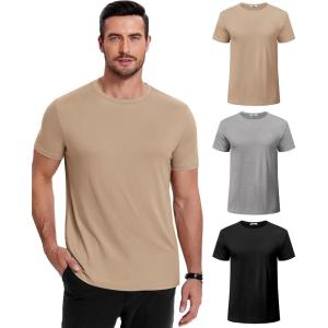 imageCOOFANDY Mens Short Sleeve TShirts Crew Neck Casual Summer T Shirts 13 Pack Basic Tee ShirtC BlackDark GreyKhaki 3 Pack