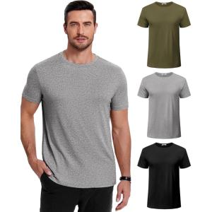 imageCOOFANDY Mens Short Sleeve TShirts Crew Neck Casual Summer T Shirts 13 Pack Basic Tee ShirtC BlackLight GreyArmy Green 3 Pack