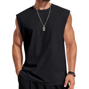 imageCOOFANDY Mens Sleeveless Shirts Cotton Workout Tank Tops Cut Off Shirts Gym Muscle Loose Fit TeeBlack